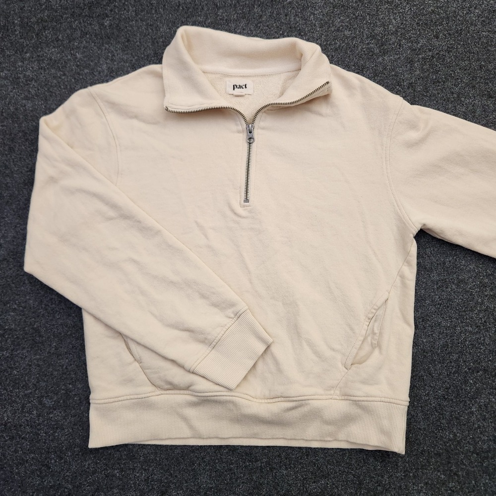 Pact Womens Medium Ivory Cream Quarter Zip Pullover Top Sustainable Minimalist